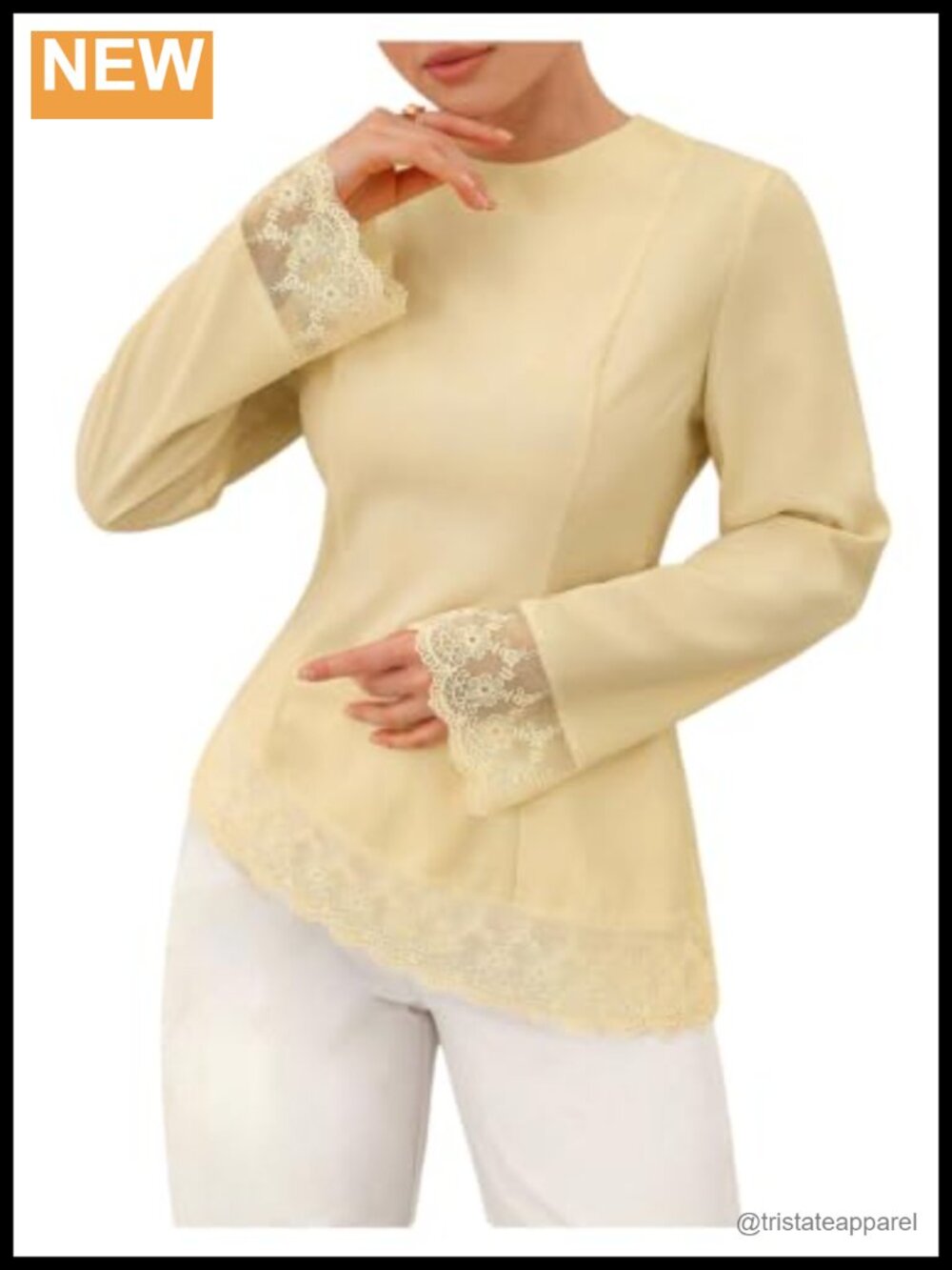 Lace Long Sleeve Blouse Elegant Asymmetrical Hem Office Work Dressy Top
